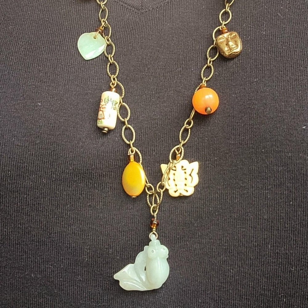 Vintage Handmade Jade Fish Asian Beaded Necklace